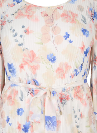 Bedrukte geplooide jurk met bindband, White/Blue Floral, Packshot image number 2