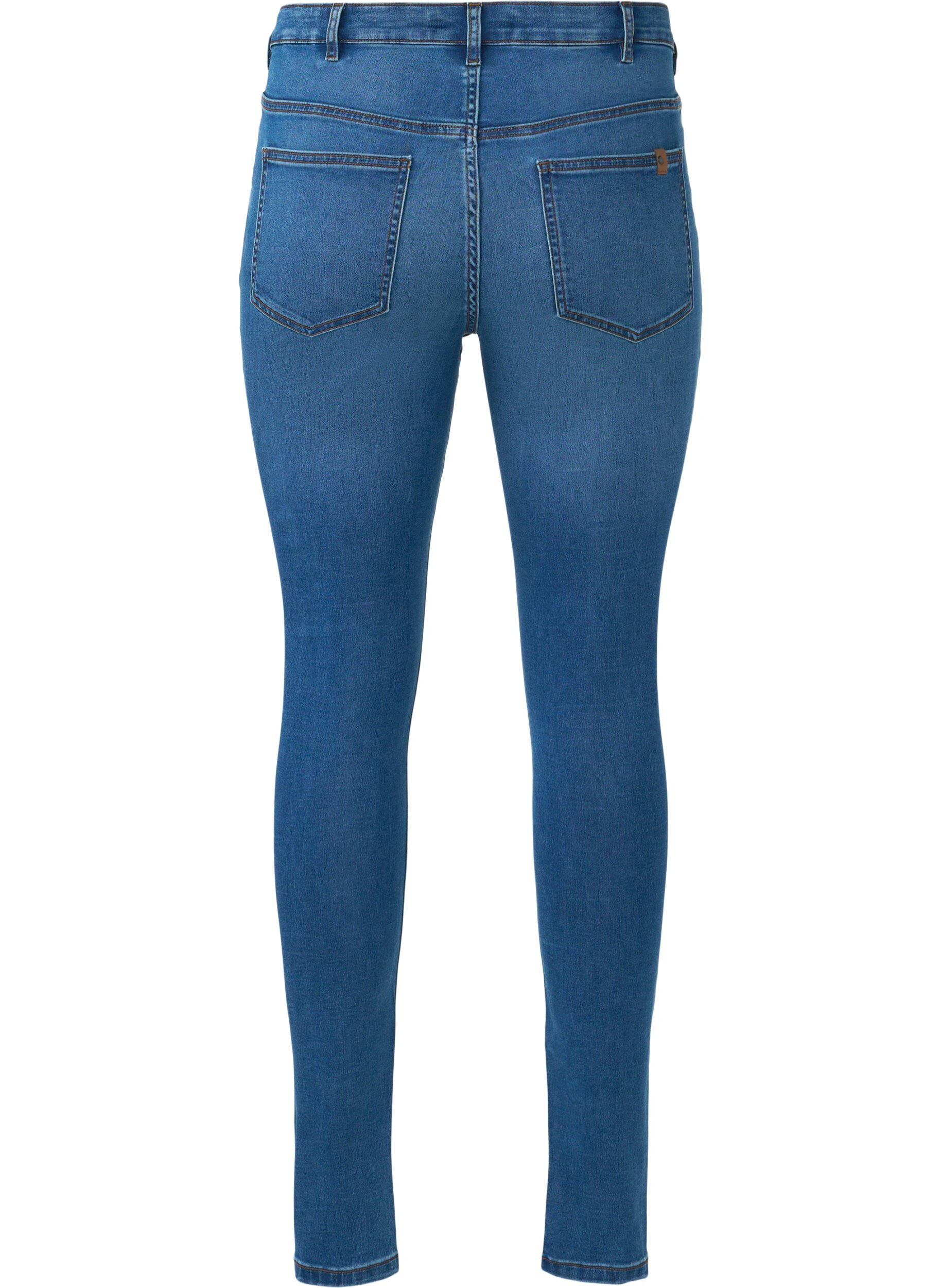 Zizzi High-waisted Amy jeans met knoopsluiting, Blue Denim, Packshot image number 1