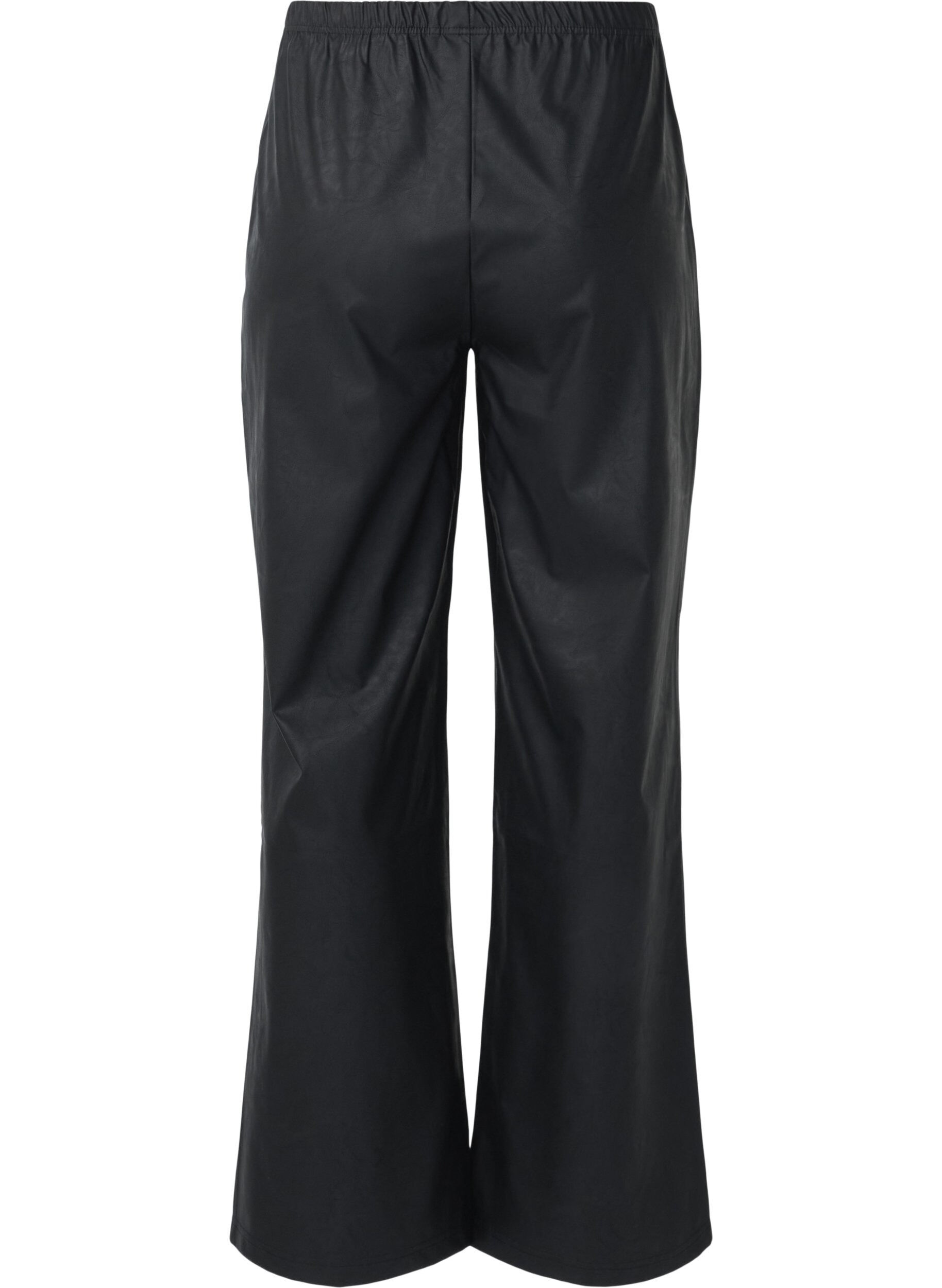 Zizzi Losse imitatielederen broek met elastische tailleband, Black, Packshot image number 1