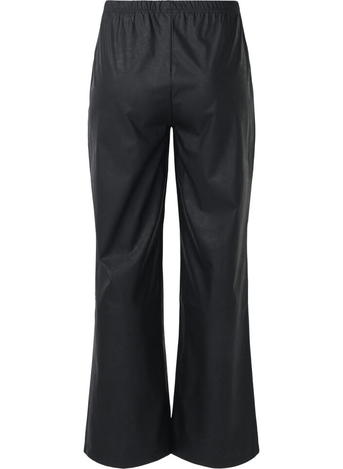 Losse imitatielederen broek met elastische tailleband, Black, Packshot image number 1