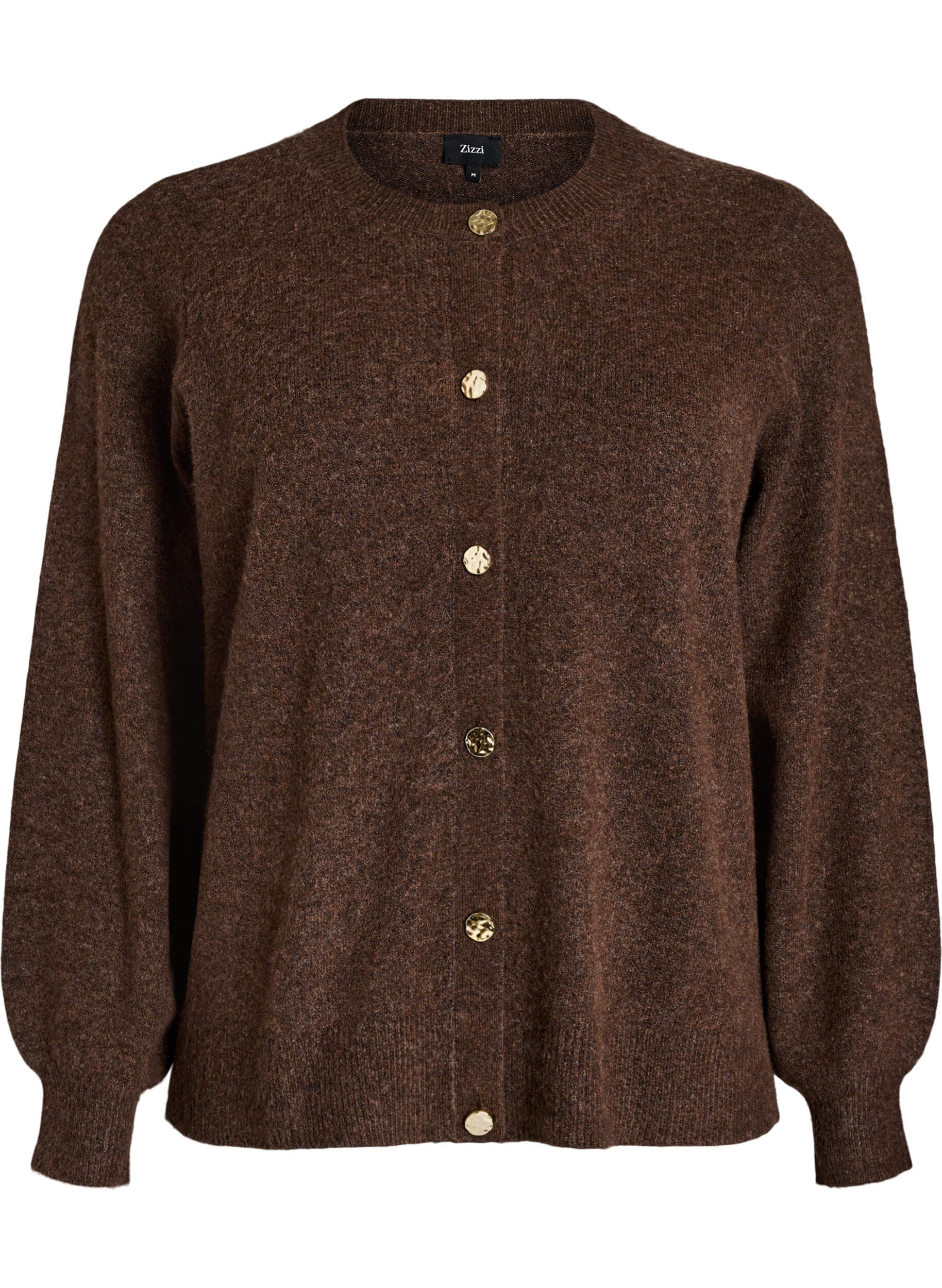 Zizzi Cardigan in zacht breisel met goudkleurige knopen, Bruin, Packshot image number 0