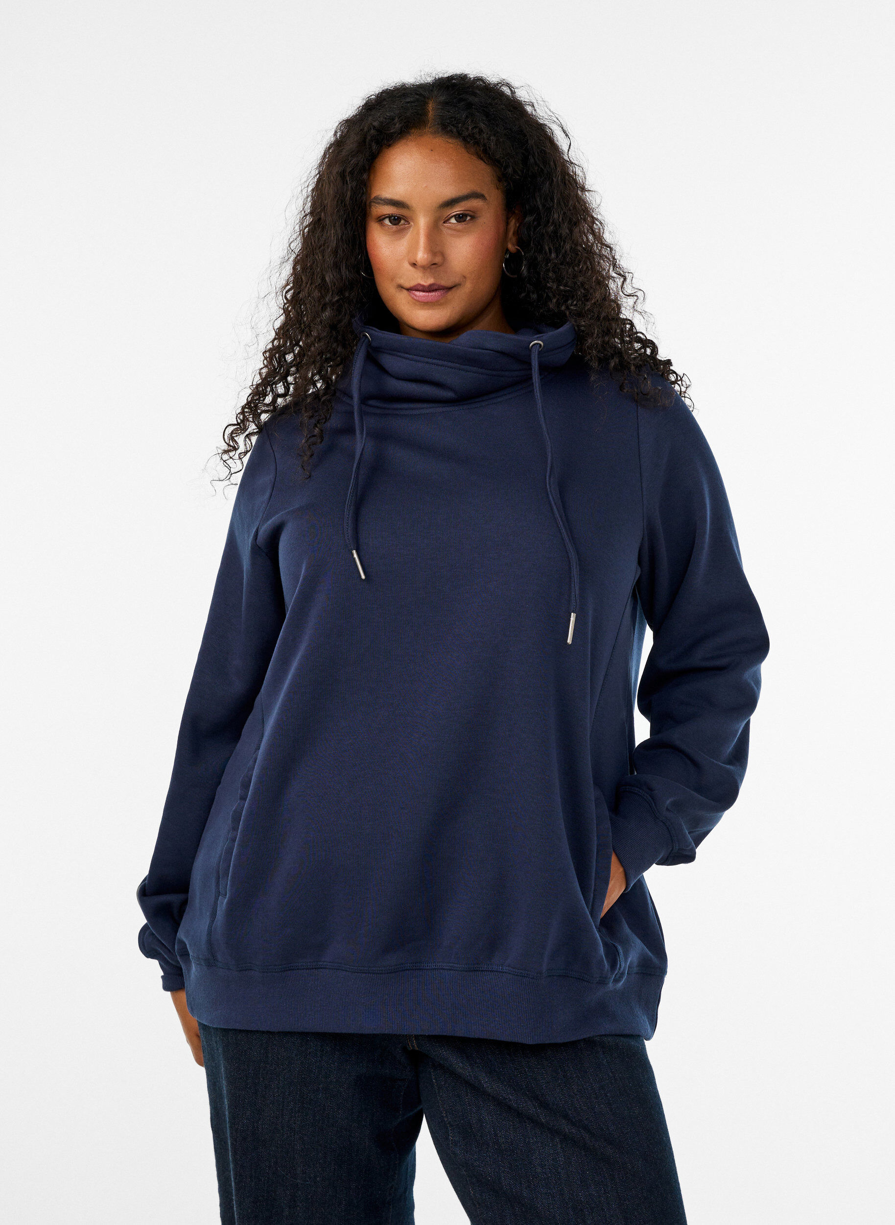 Sweatshirt met hoge kraag en zakken, Blauw, Model