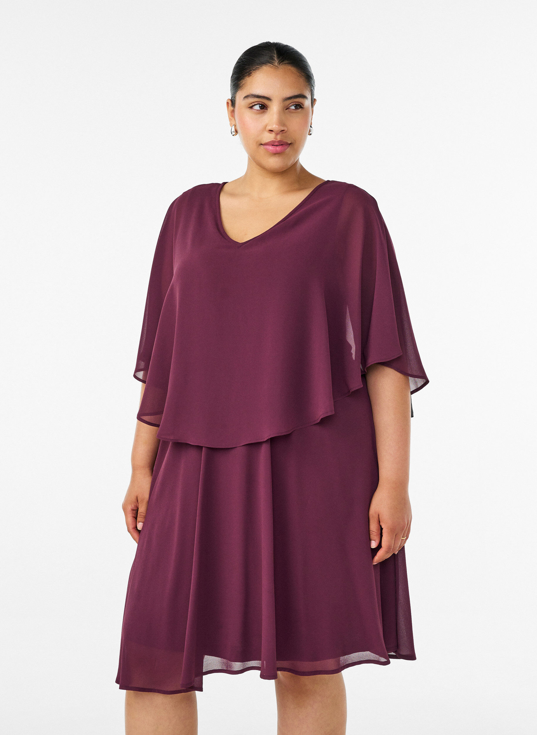 ZizziKorte chiffon feestjurk met gelaagd effect, Rood, Model image number 0