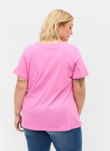 Katoenen t-shirt met korte mouwen en print, Cyclamen LOVE, Model image number 1