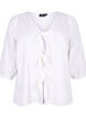Katoenen blouse met 3/4 mouwen in een katoenmix met linnen, Bright White, Packshot image number 0