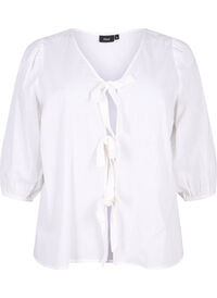 Katoenen blouse met 3/4 mouwen in een katoenmix met linnen