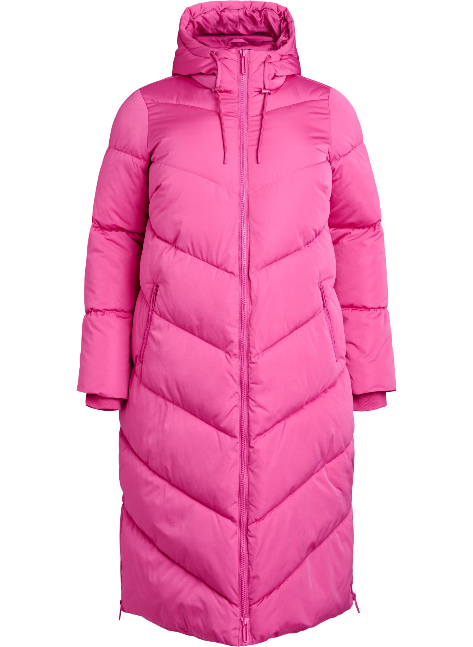 Zizzi Lange pufferjas met capuchon en zakken, Roze, Packshot image number 0