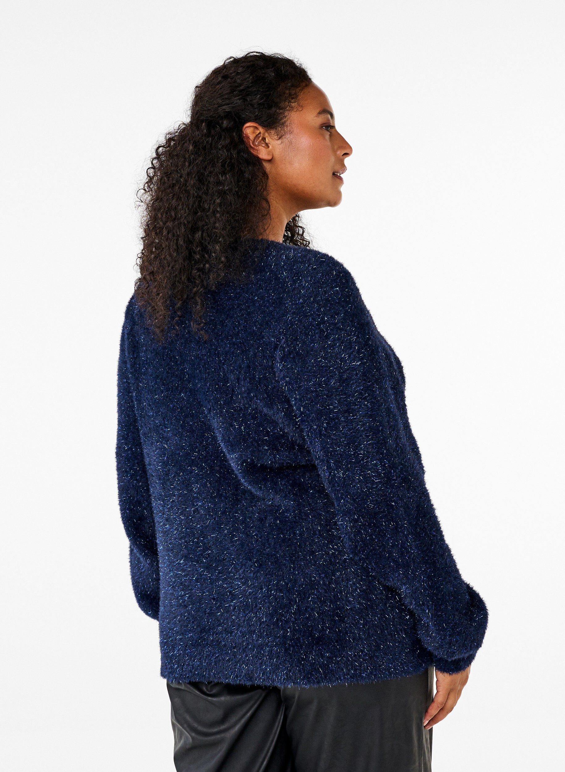 Zizzi Gebreide blouse met glitterdraad, Blauw, Model image number 2