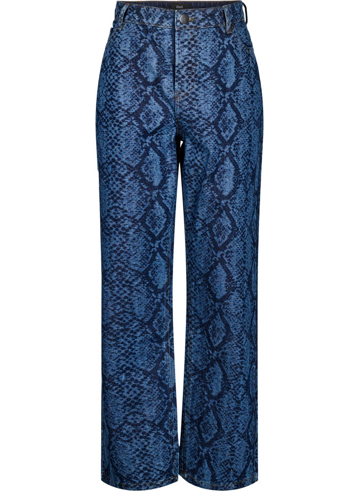 Emily jeans met slangenprint, Blauw, Packshot