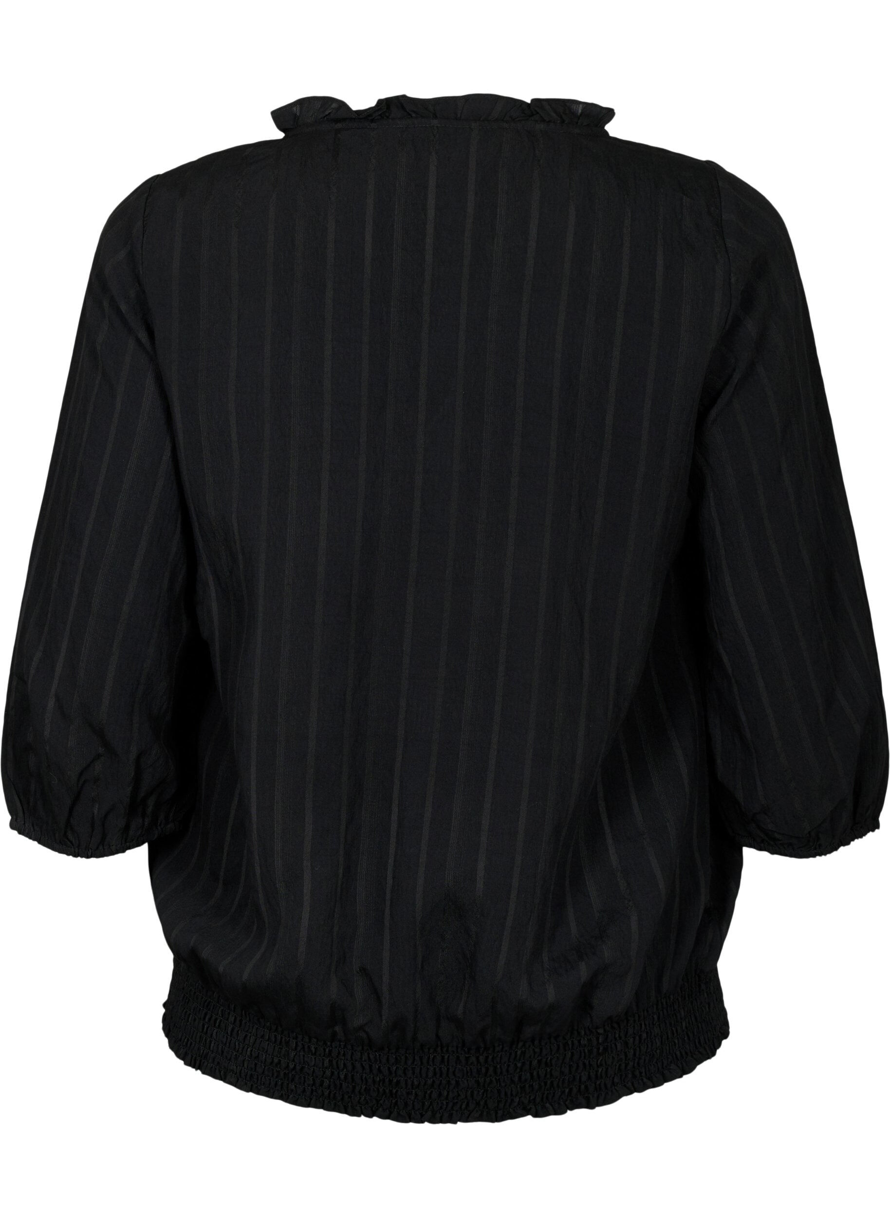 Zizzi 3/4 mouw viscose blouse met smock, Black, Packshot image number 1