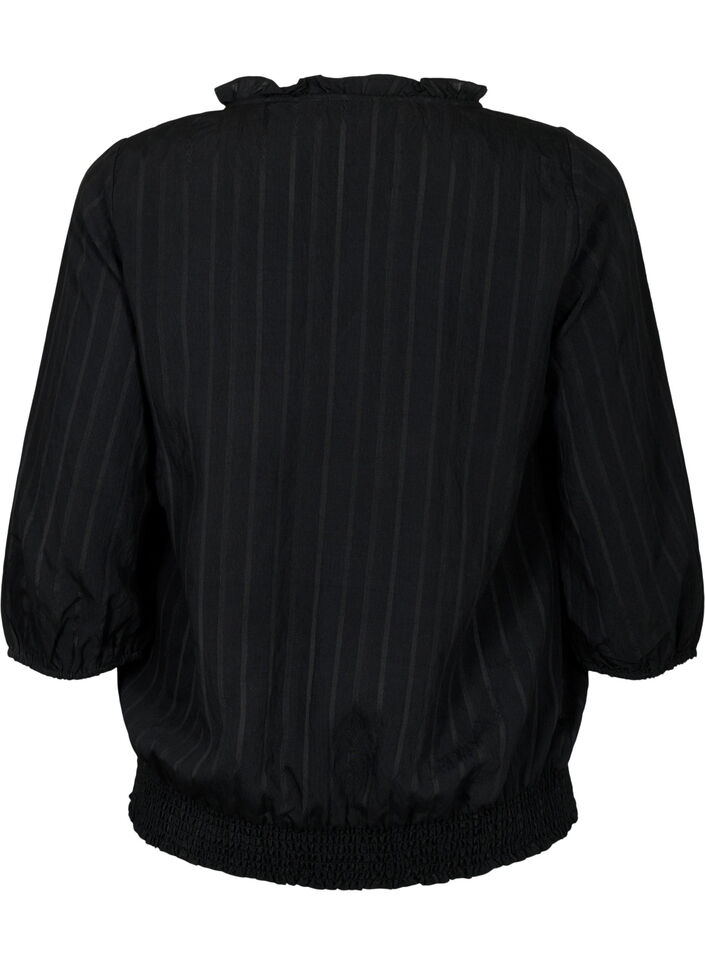 3/4 mouw viscose blouse met smock, Black, Packshot image number 1