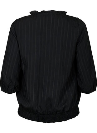 3/4 mouw viscose blouse met smock, Black, Packshot image number 1