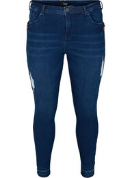 Super slim fit Amy jeans met slijtage, Dark blue denim