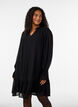 Viscose jurk met ruches en doorschijnende mouwen, Zwart, Model image number 0