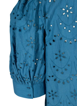 Katoenen jurk met borduursel anglaise en pofmouwen, Midnight, Packshot image number 3