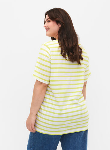 Gestreept katoenen t-shirt, Wild Lime Stripes, Model image number 1