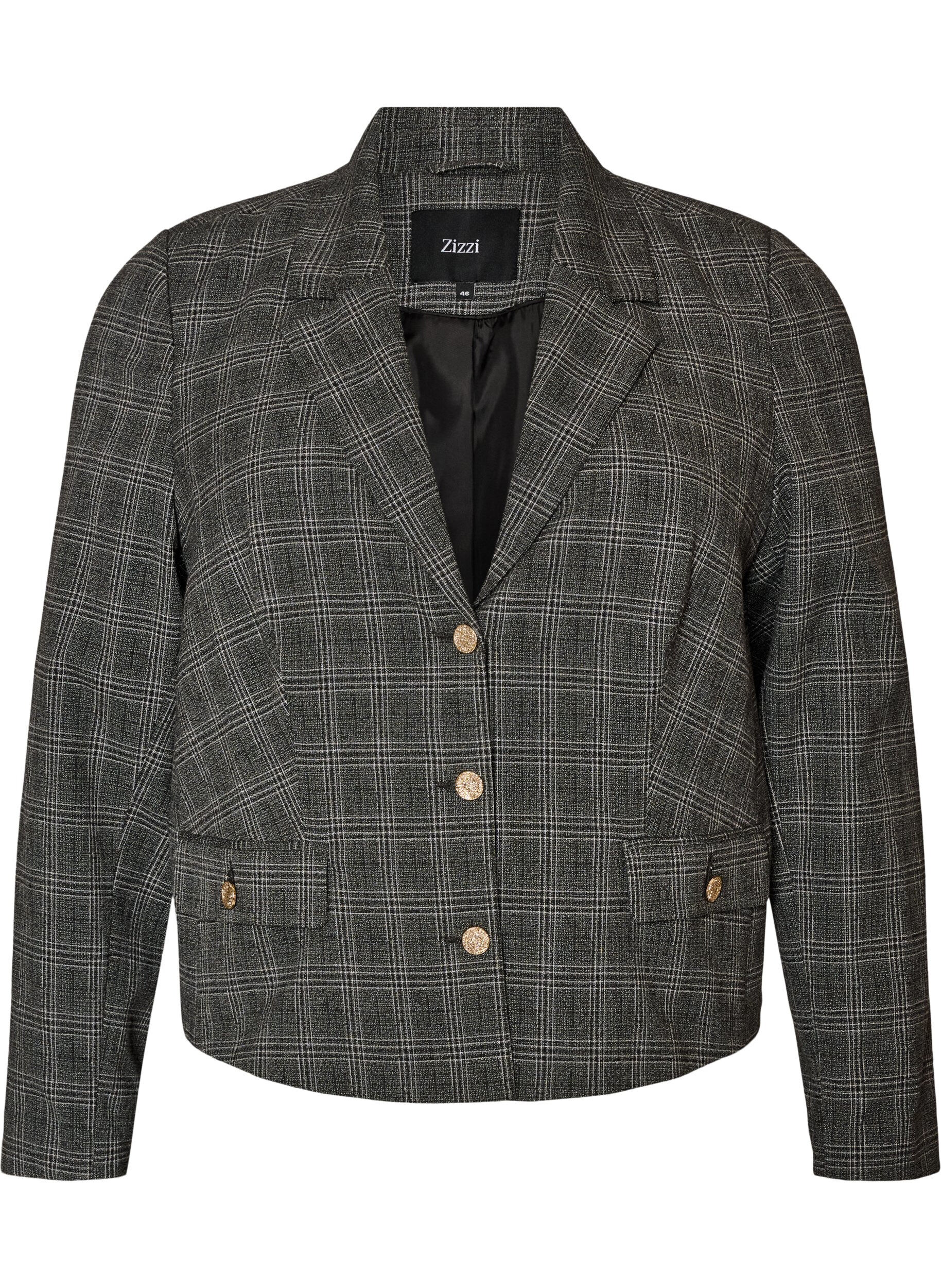 ZizziKorte blazer met een geruit patroon, Grijs, Packshot image number 0