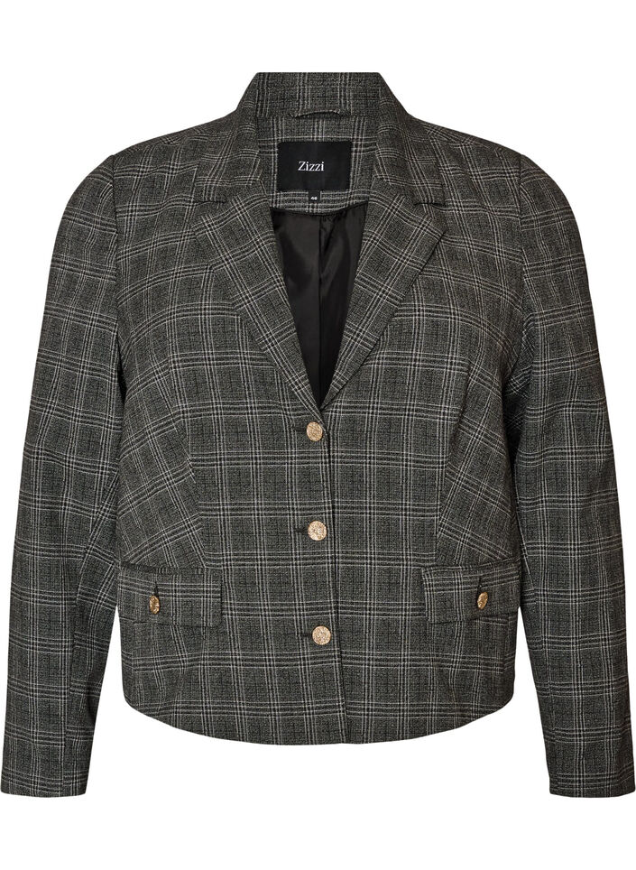 Korte blazer met een geruit patroon, Grijs, Packshot image number 0
