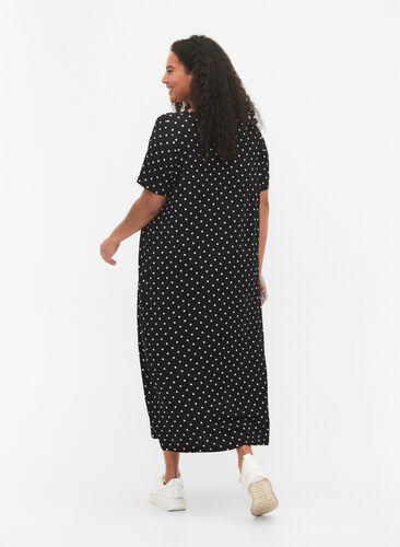 Midi-jurk van viscose met korte mouwen, Black Dot, Model image number 1