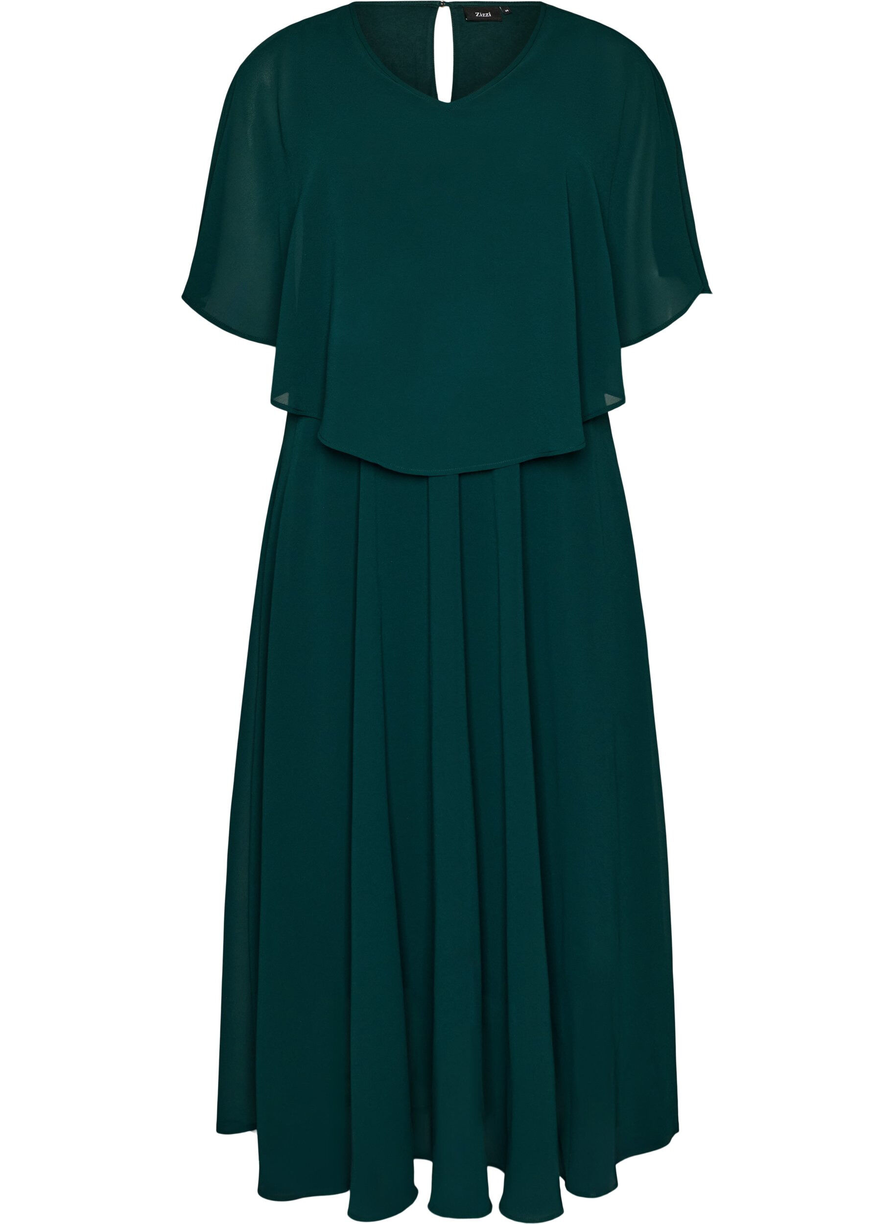 ZizziMaxijurk met korte mouwen en een A-vorm, Groen, Packshot image number 0