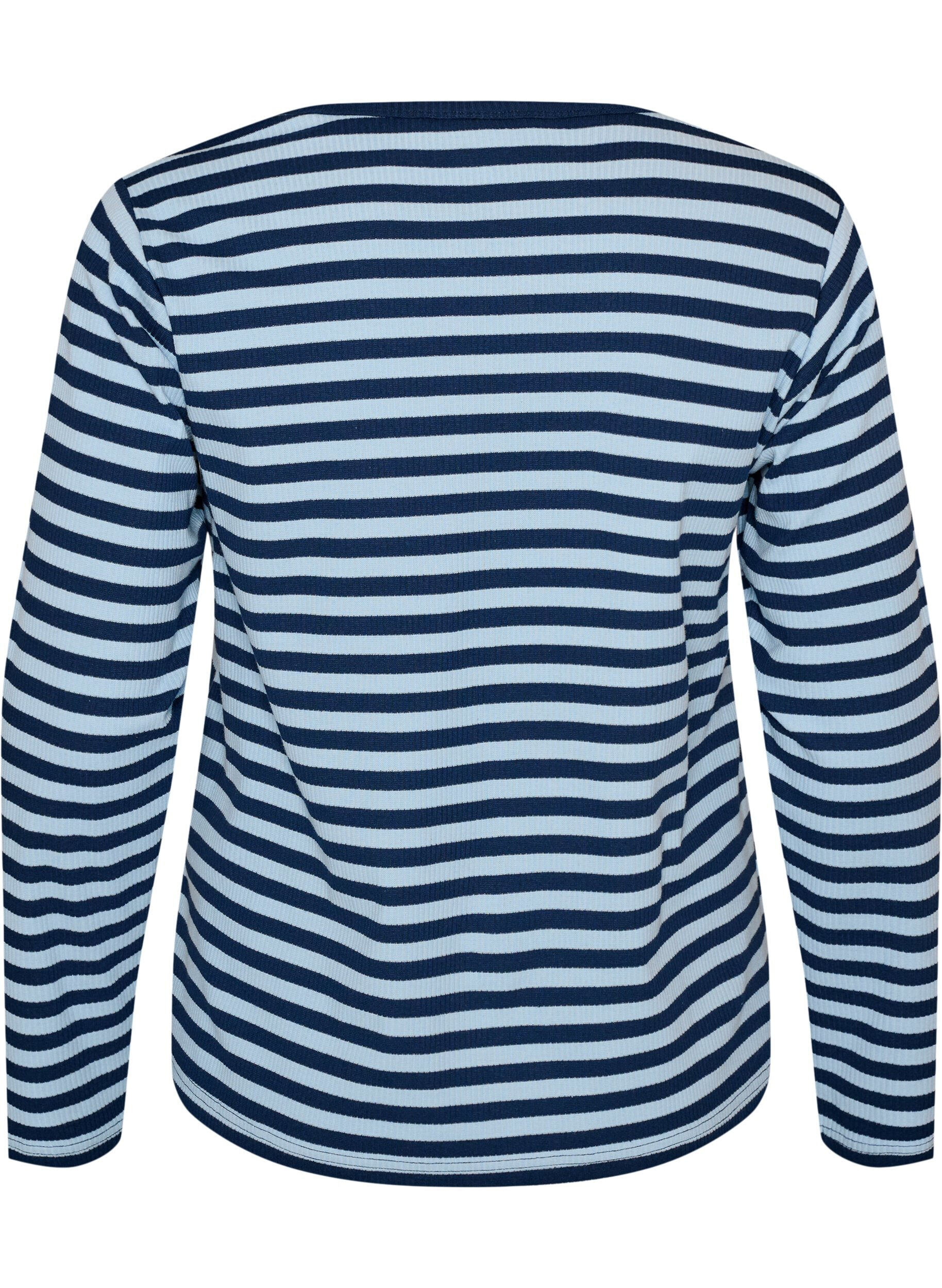 ZizziNachtbovenstuk met lange mouwen in geribde jersey met strepen, Blauw, Packshot image number 1