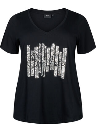 Katoenen T-shirt met pailletten, Black W. Be free, Packshot image number 0