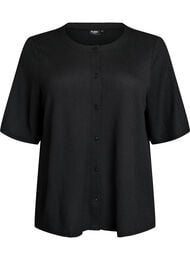 Blouse met korte mouwen, structuur en knoopsluiting, Zwart