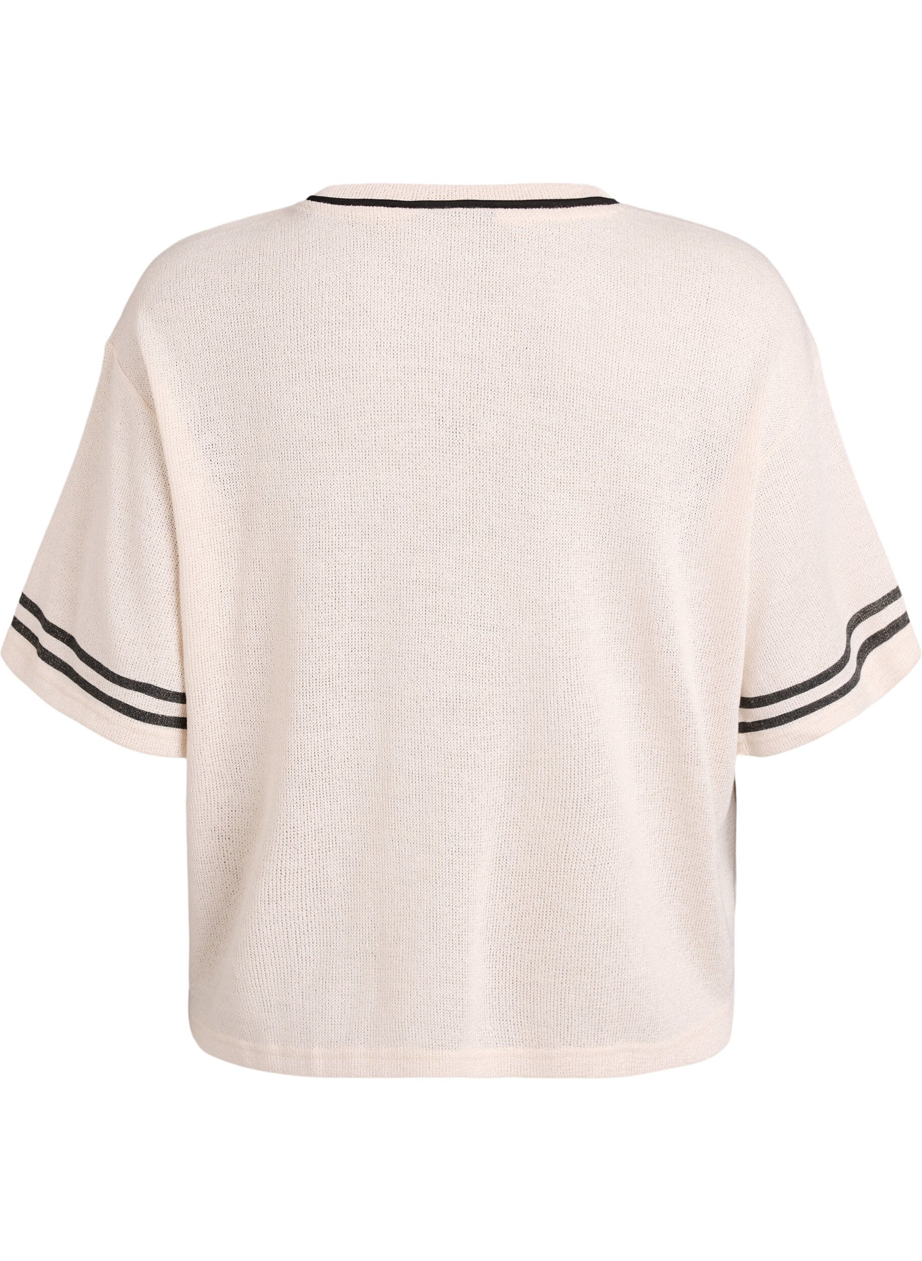 Zizzi Blouse met korte mouwen met contrasterende strepen, Beige, Packshot image number 1