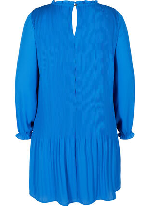Plissé jurk met lange mouwen en ruches, Dazzling Blue, Packshot image number 1