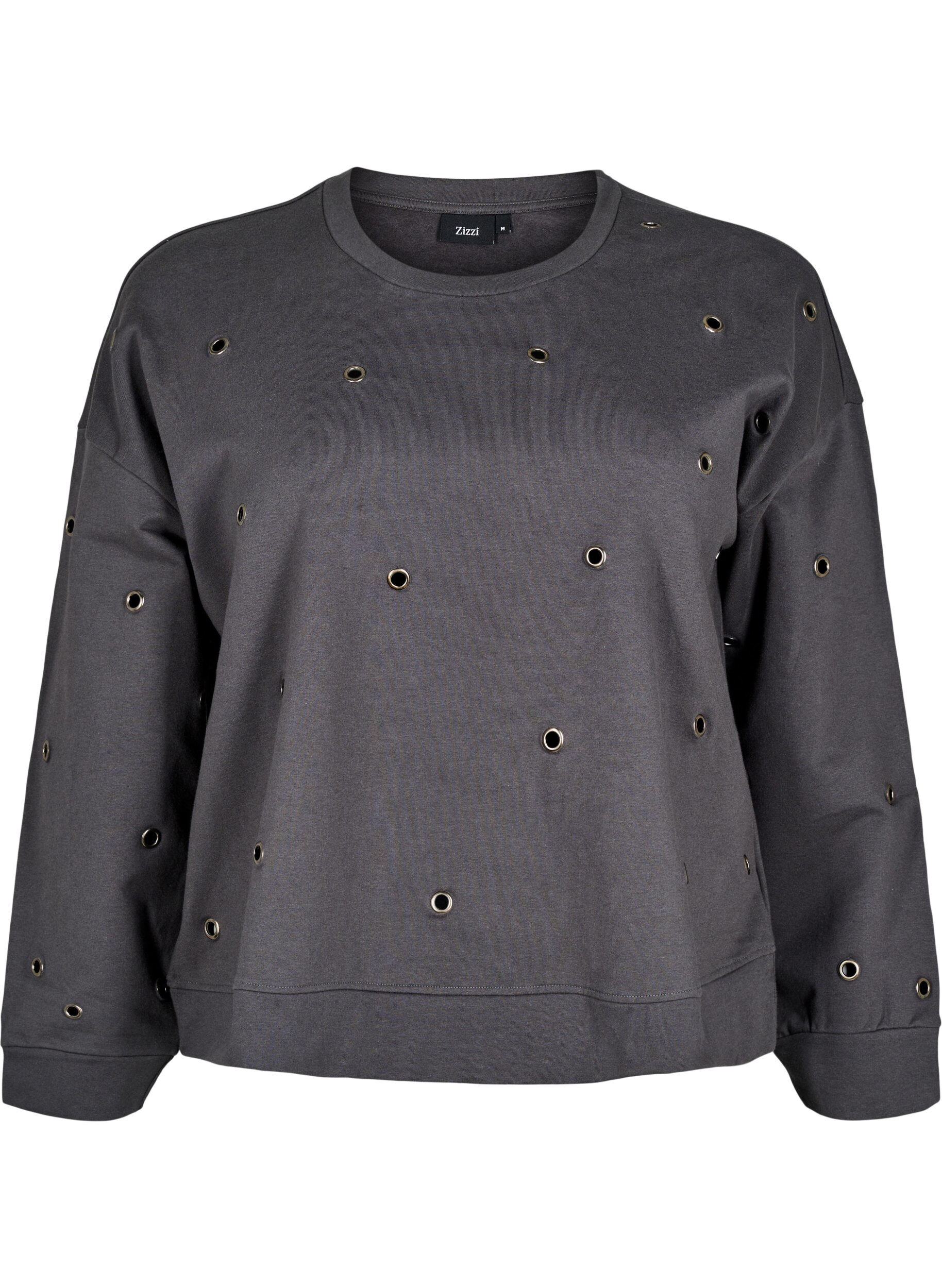 Zizzi Sweatshirt met oogjes, Grijs, Packshot image number 0