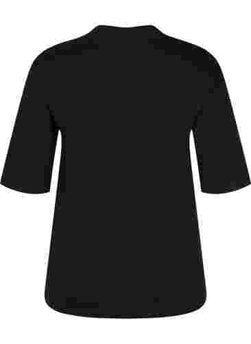 Katoenen top met hoge hals en 2/4 mouwen, Black, Packshot image number 1