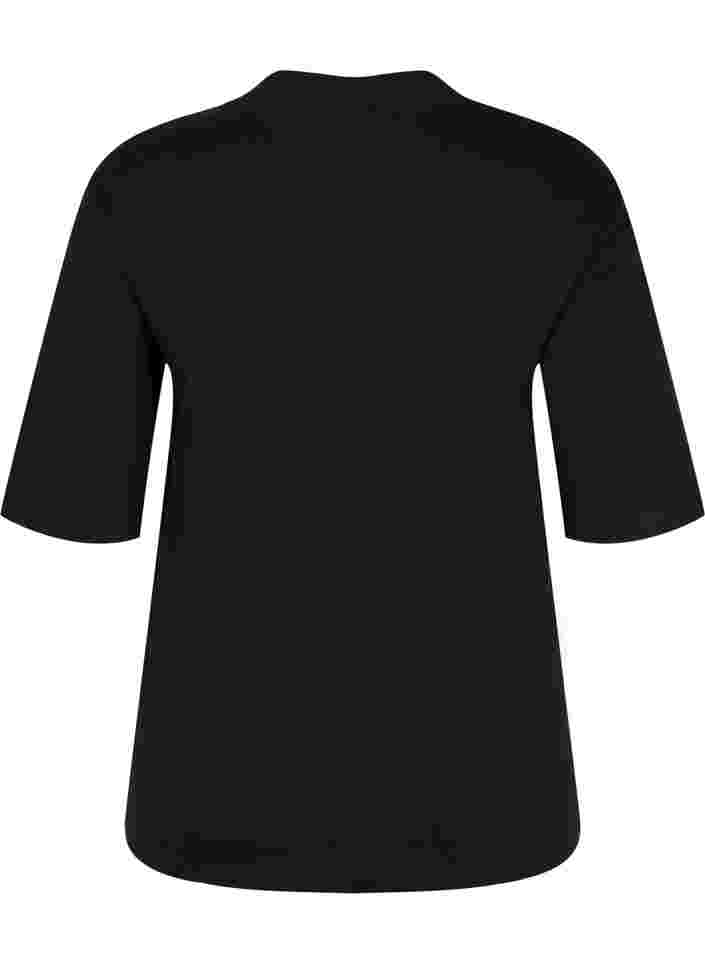 Katoenen top met hoge hals en 2/4 mouwen, Black, Packshot image number 1