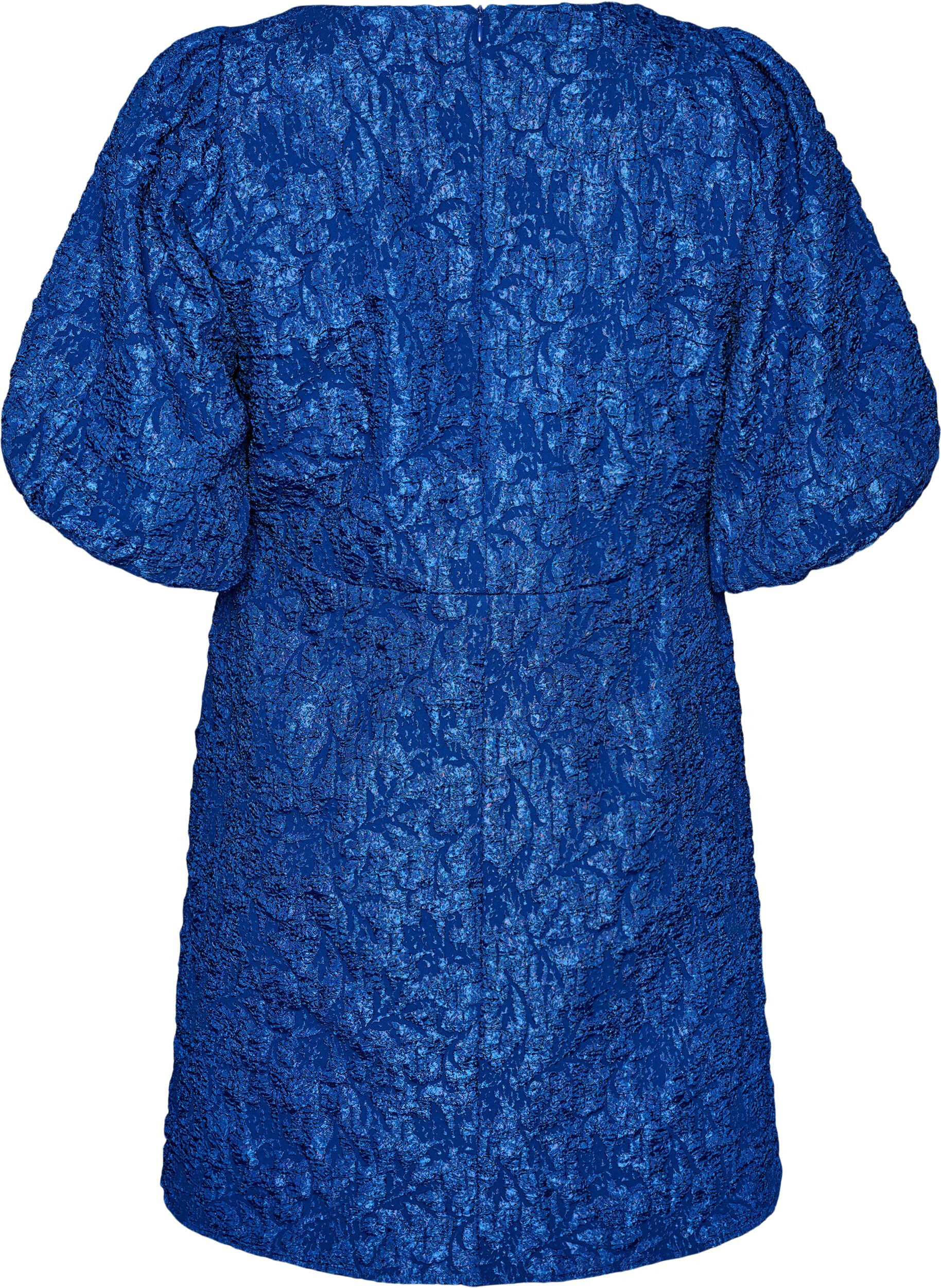 ZizziJacquard jurk met pofmouwen en A-lijn, Blauw, Packshot image number 1