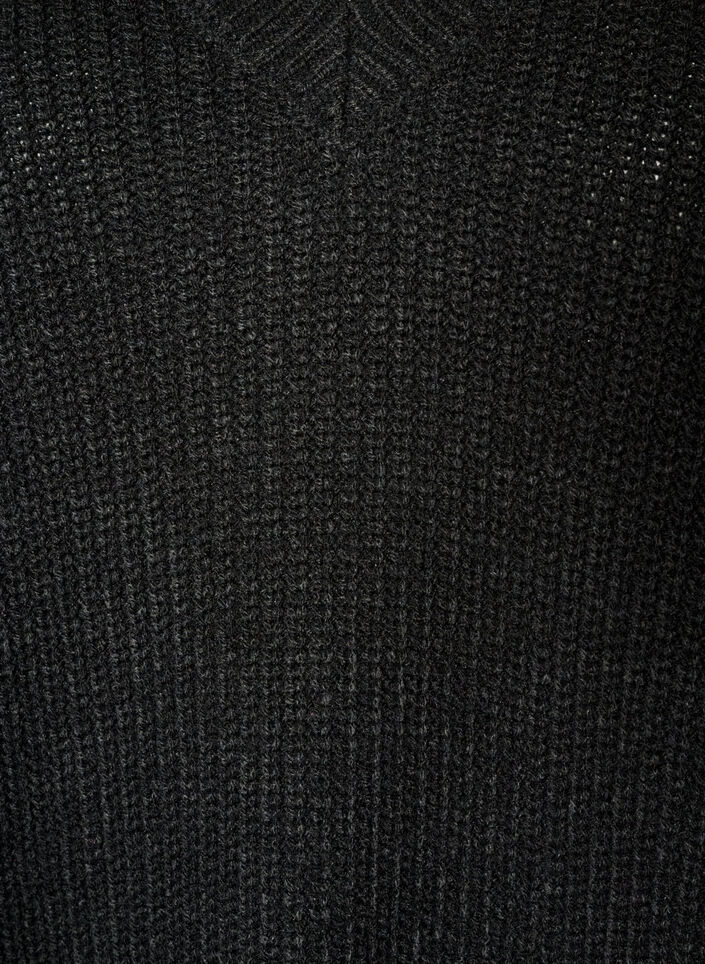 Lange ribgebreide blouse met V-hals, Zwart, Packshot image number 2