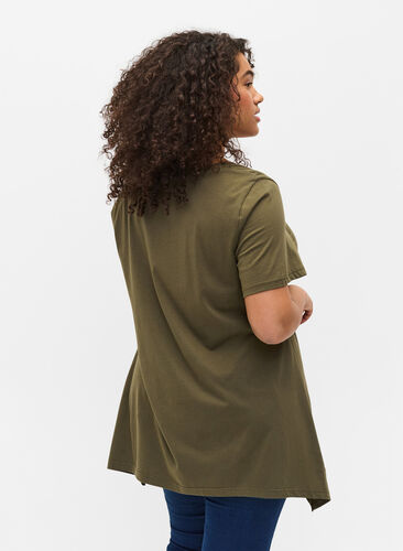 Katoenen t-shirt met korte mouwen en a-lijn, Ivy Green YES, Model image number 1