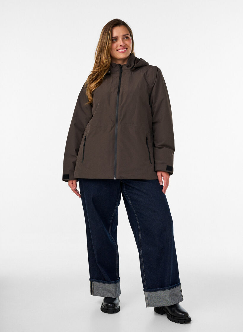 Waterdichte winterjas met afneembare capuchon, Bruin, Model image number 1