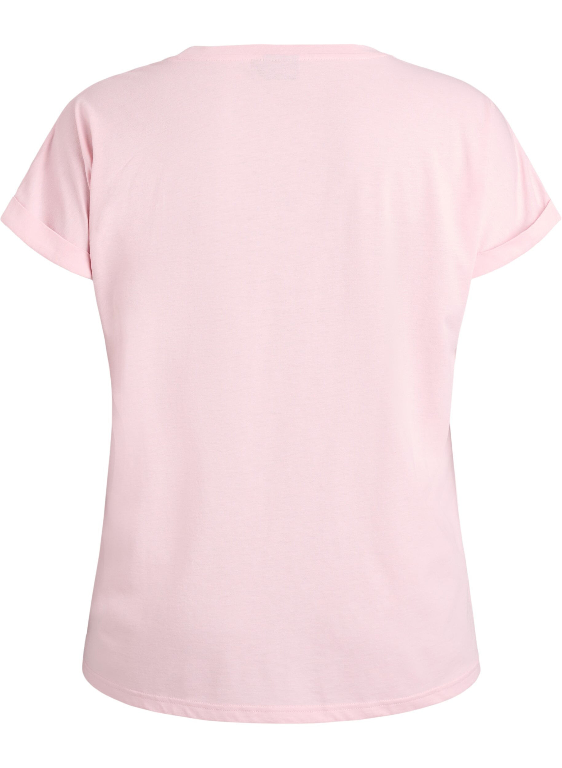Zizzi T-shirt met korte mouwen van katoenmix, Roze, Packshot image number 1