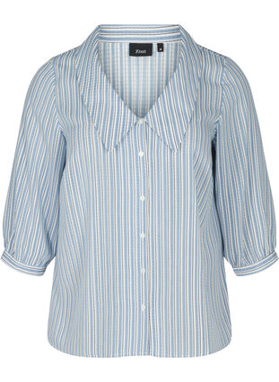 Gestreepte blouse met grote kraag, Light Blue Stripe, Packshot image number 0