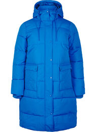 Gewatteerde jas met zakken en capuchon, Blauw