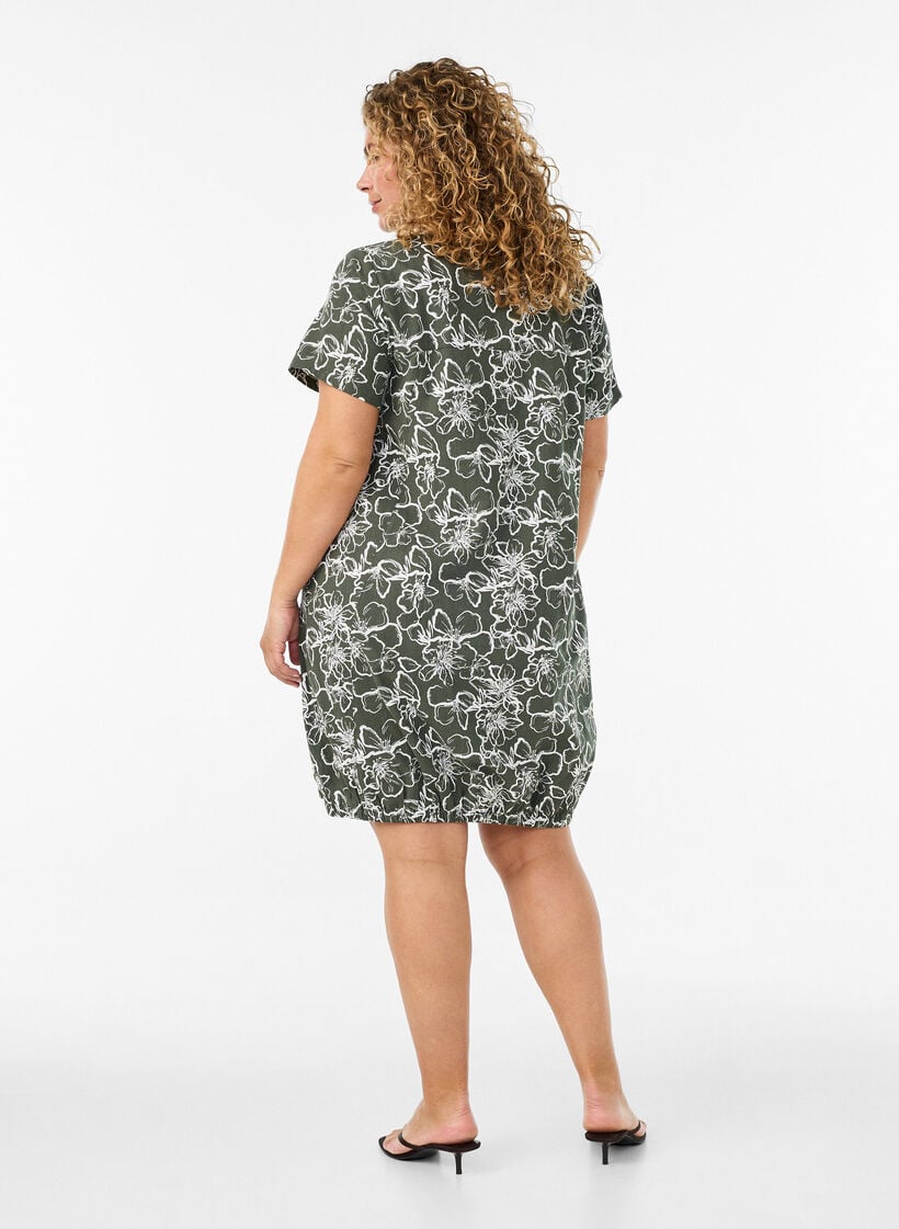 Katoenen jurk met korte mouwen en print, Groen, Model image number 2