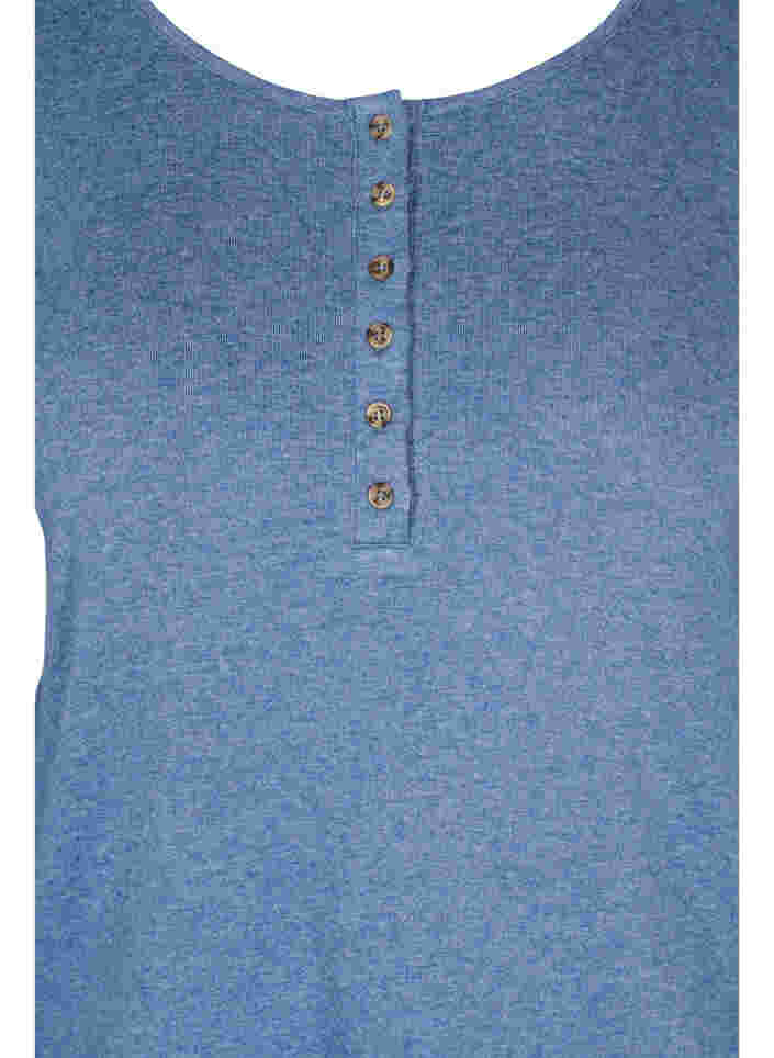 Gemêleerde top met knopen en 3/4 mouwen, Blue Melange, Packshot image number 2