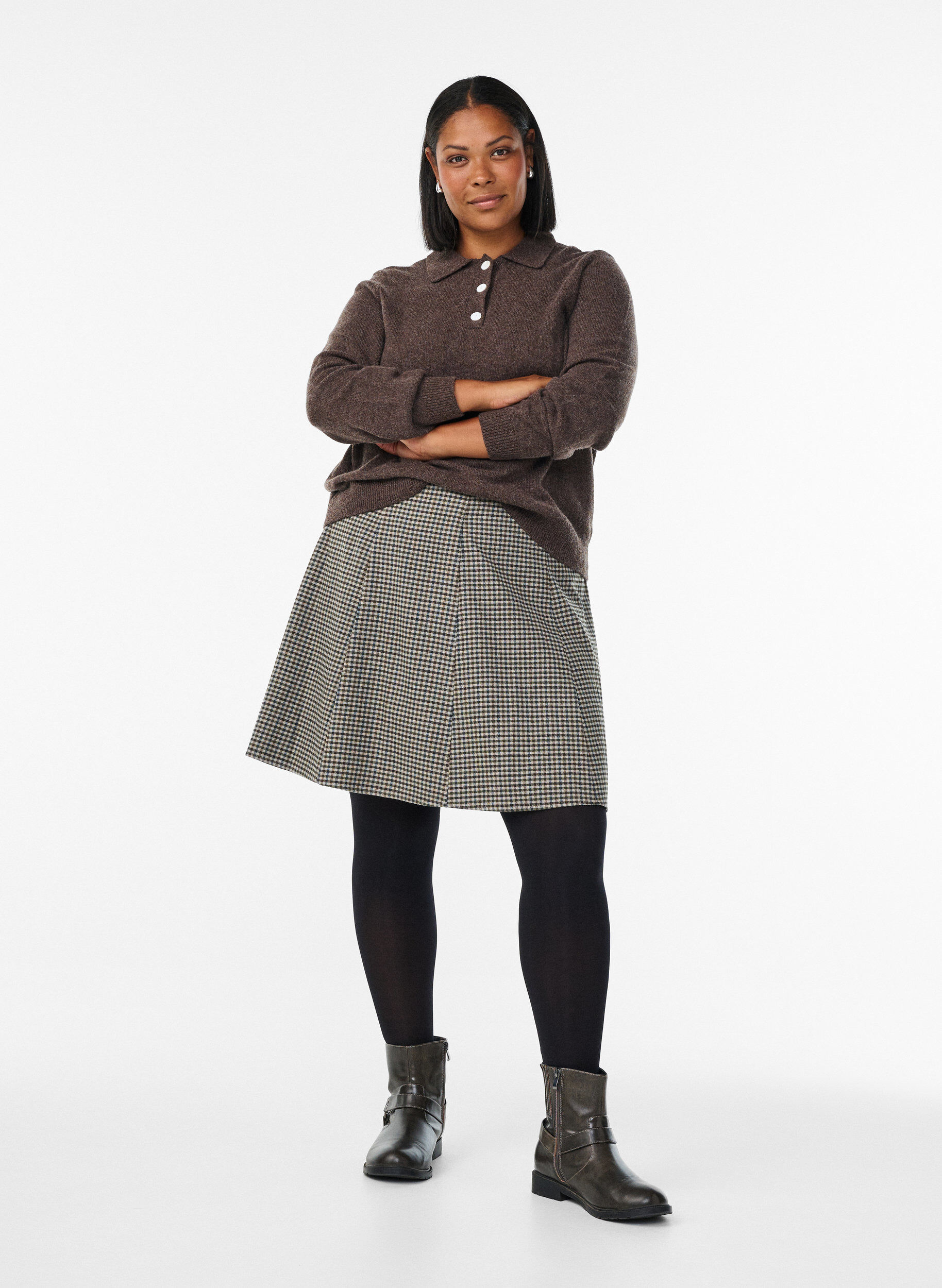 Zizzi Korte A-lijn rok, Bruin, Model image number 1