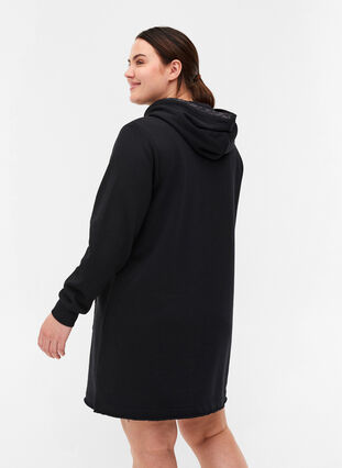 Lang sweatshirt met capuchon en zak, Black, Model image number 1