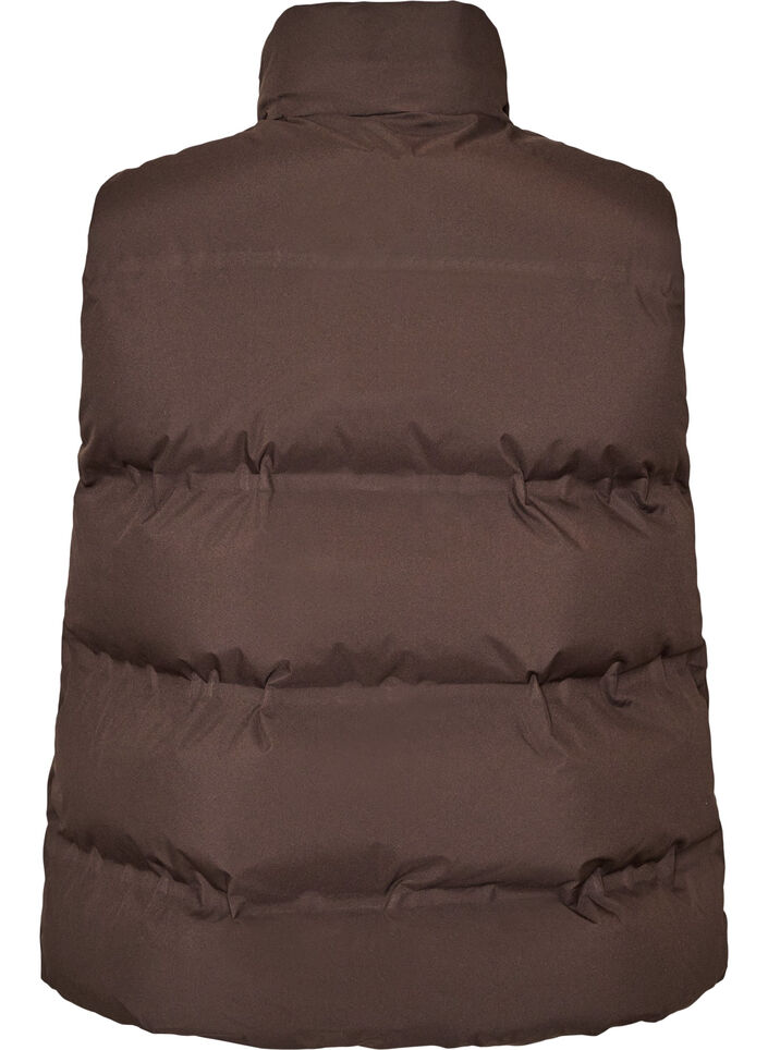 Korte puffer bodywarmer met hoge kraag, Bruin, Packshot image number 1