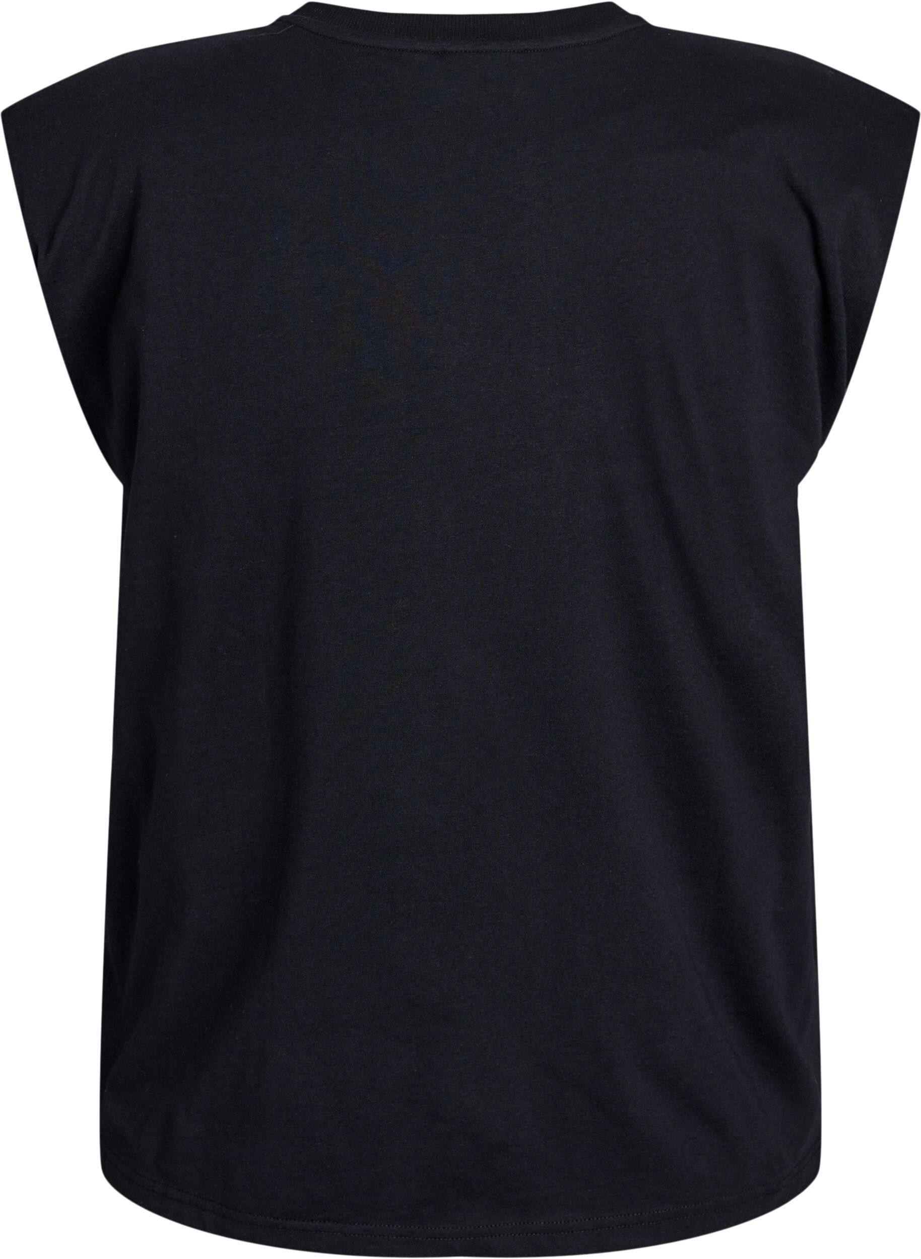 Zizzi Mouwloze blouse van jersey met schoudervulling, Zwart, Packshot image number 1