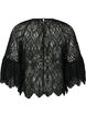 Kanten blouse met lange trompetmouwen en ruches, Zwart, Packshot image number 1
