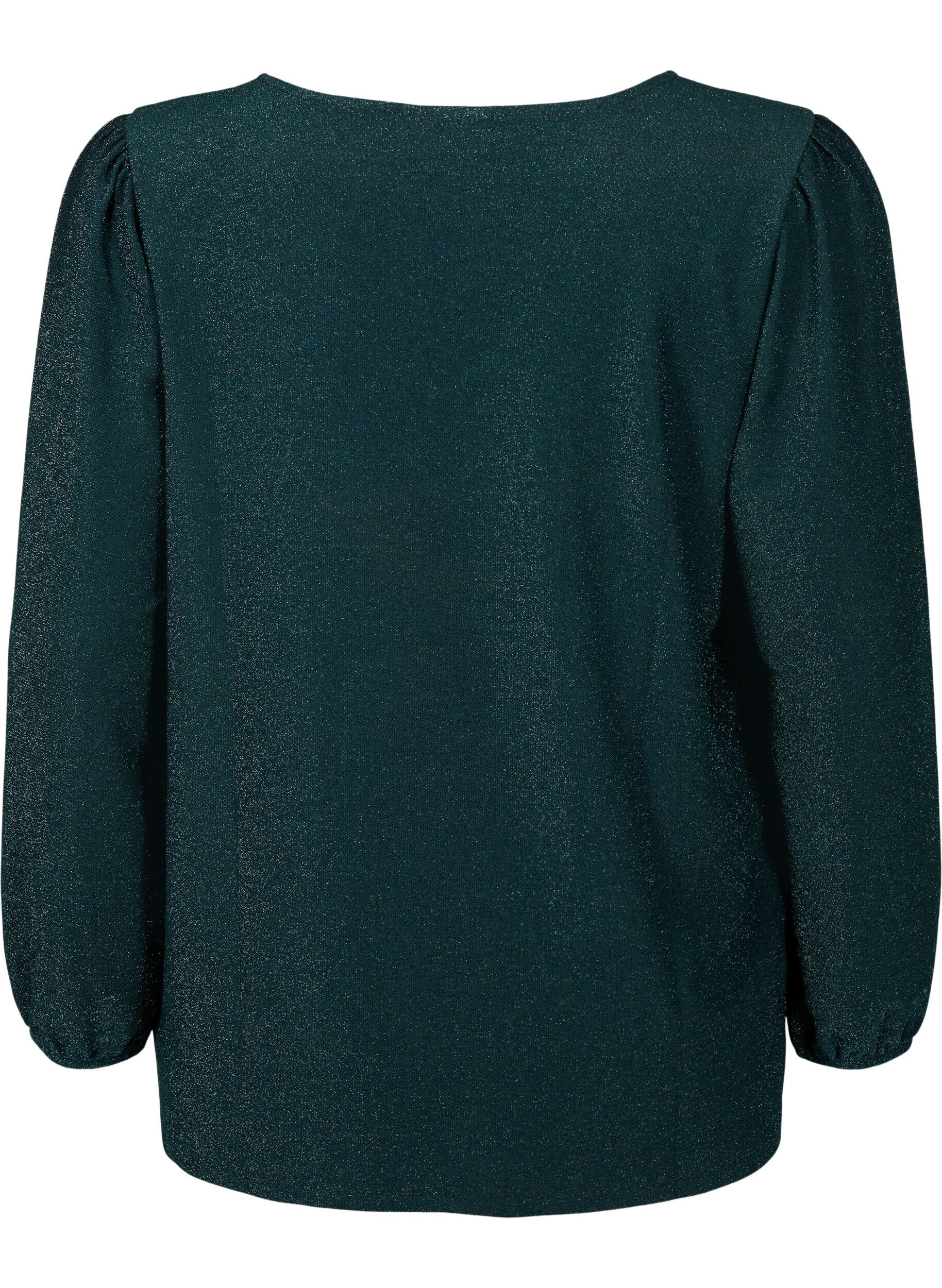 Zizzi Glitter blouse met pofmouwen, Black Scarab, Packshot image number 1