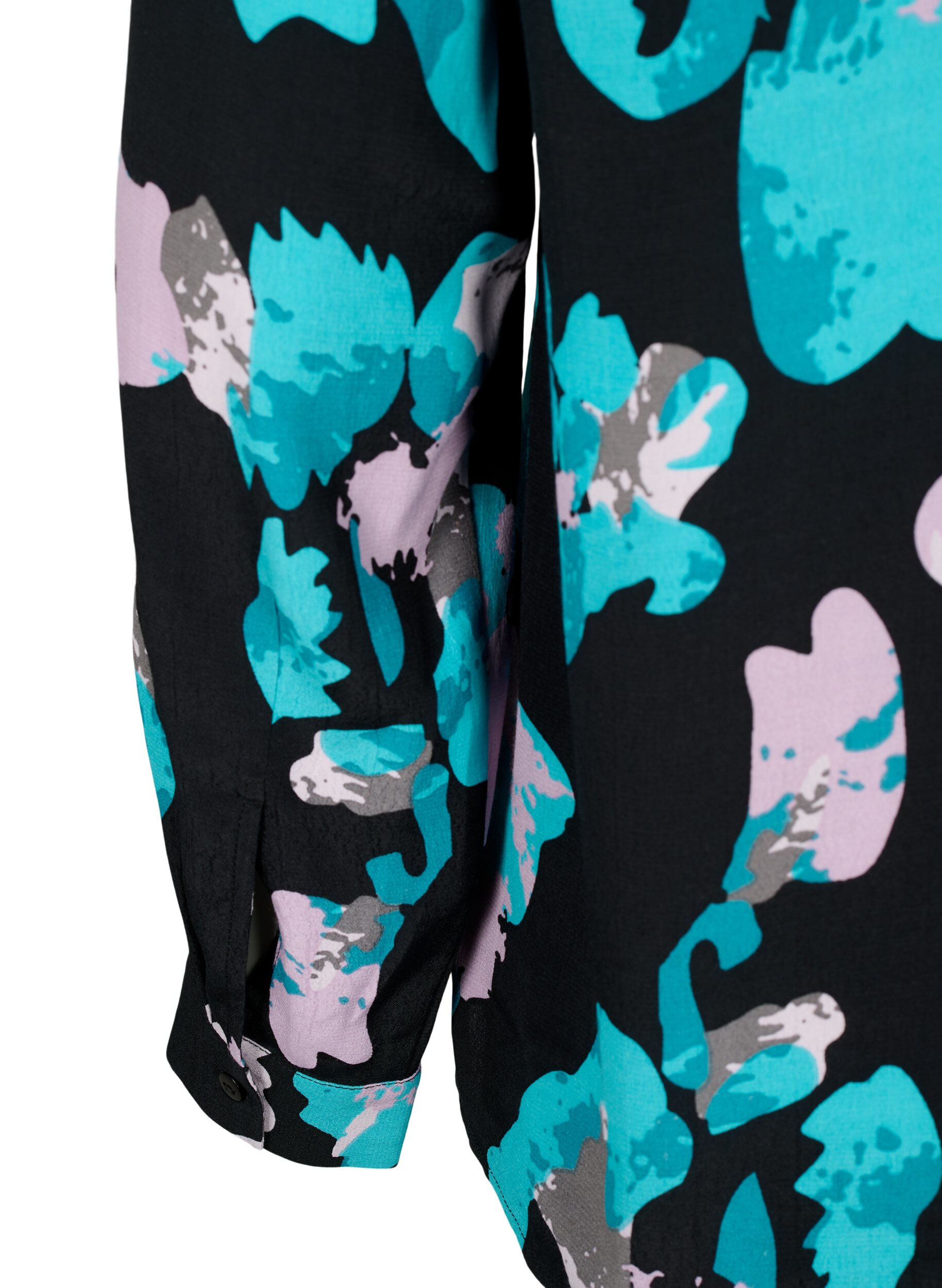Zizzi Viscose blouse met print en lange mouw, Blue AOP, Packshot image number 3