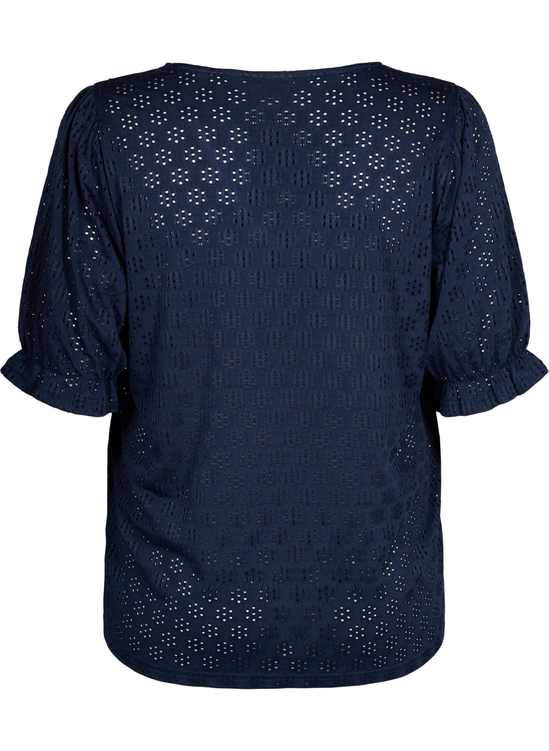Zizzi Blouse met V-hals en gaatjespatroon, Navy Blazer, Packshot image number 1