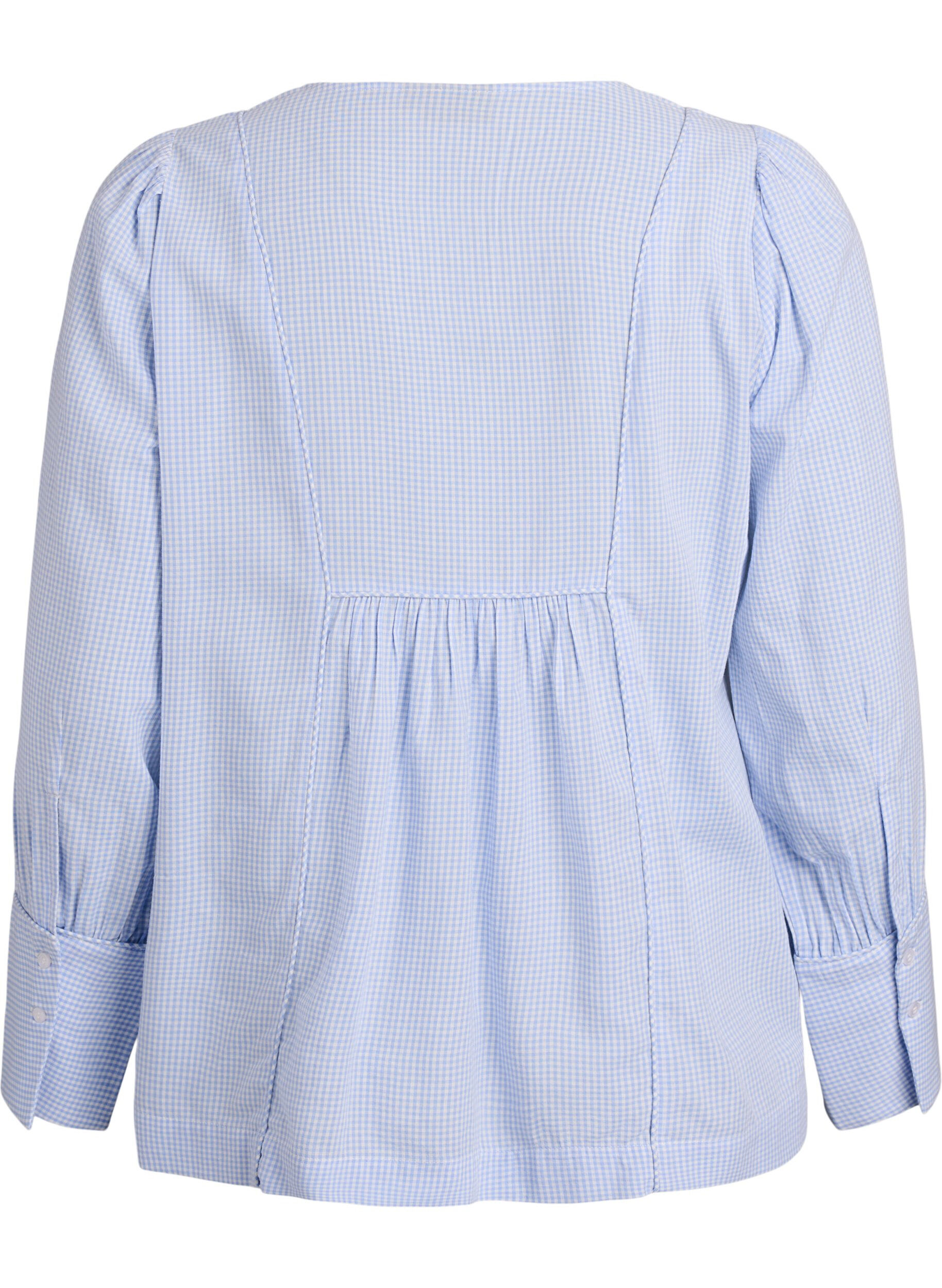 Zizzi A-lijn geblokte blouse, Blauw, Packshot image number 1